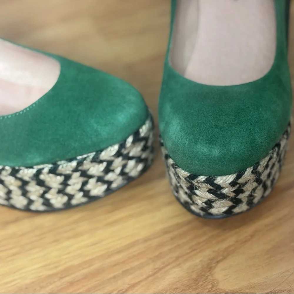 NIB Free People Green Suede Platform Wedge Espadrilles 39 - Picture 8 of 9